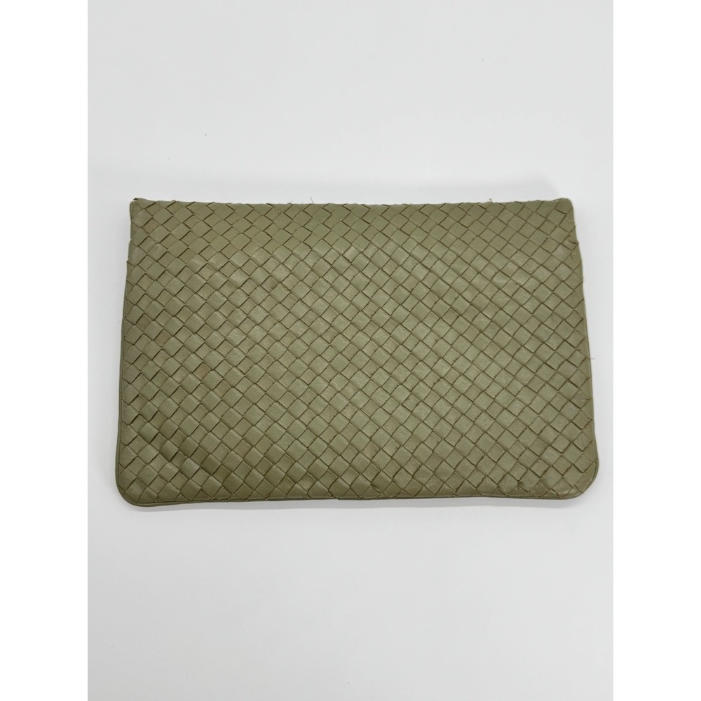 Meyers USA Vintage Woven Leather Clutch Bag Olive Green Intrecciato Flap Handbag - Picture 5 of 9